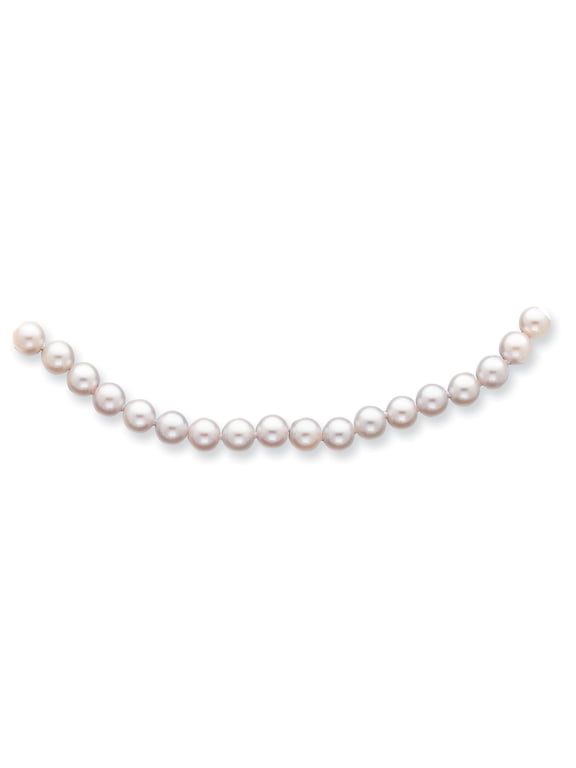 14K Yellow Gold 6-7mm Round White Saltwater Akoya Cultured Pearl Necklace 18 Inch