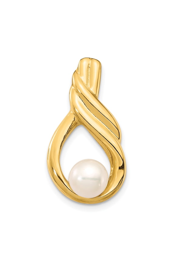14K Yellow Gold 6-7mm White Button Freshwater Cultured Pearl Pendant Chain Necklace Slide