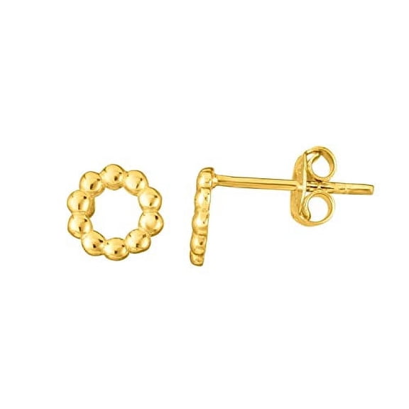 JewelStop 14K Yellow Gold 6.8mm Open Circle Bead Stud Earrings with Butterfly Backings for Women