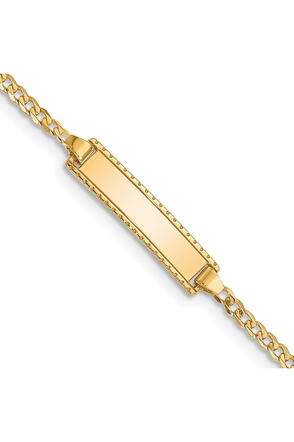 14K Yellow Gold 6In Engraveable Curb Link Baby/Child Id Bracelet (6 X 5) Made In United States bid52-6