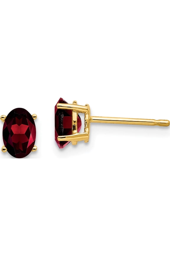 14K Yellow Gold 6X4mm Oval Garnet Earrings (6 X 4) Made In United States xe86ga