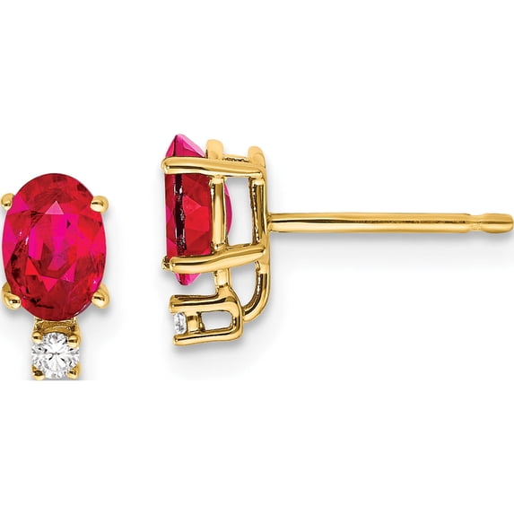 14K Yellow Gold 6X4mm Oval Ruby Aa Diamond Earrings (9 X 4) Made In United States xe754r/aa