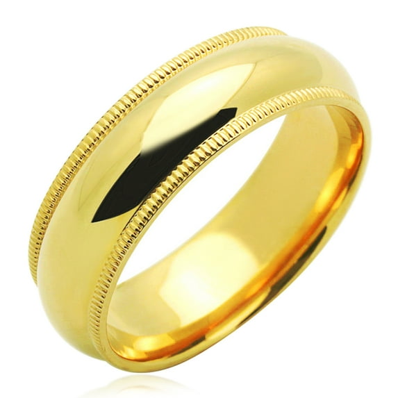 14K Yellow Gold 6mm Comfort Fit Milgrain Plain Domed Wedding Band (Size 5 to 12), 10.5