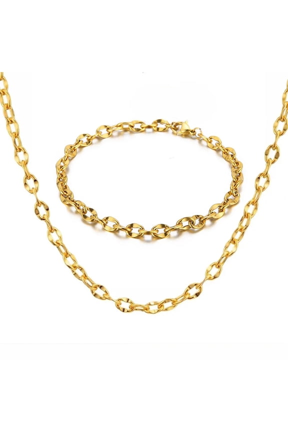 14K Yellow Gold 6mm Fishbone Lip Link Chain Bracelets Necklace For Women Fashion Party Wedding Golden Silver Color Jewelry Sets