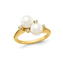 14K Yellow Gold 6mm Freshwater Cultured Pearl Ring with Accent Diamonds