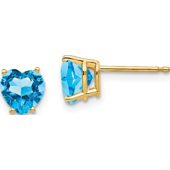 14K Yellow Gold 6mm Heart Blue Topaz Earrings (6 X 6) Made In United States xe98bt