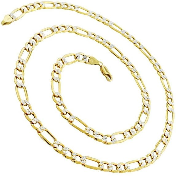 14K Yellow Gold 6mm Hollow Figaro Diamond Cut Chain, FREE Microfiber Cloth, Link Mens Womens Necklace, Giorgio Bergamo