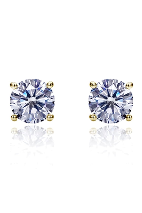 14K Yellow Gold 6mm Round Cubic Zircornia Prong Set Solitaire Screwback Stud Earrings - White