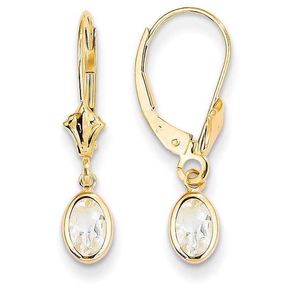 14K Yellow Gold 6x4 Oval Bezel April/White Topaz Leverback Earrings