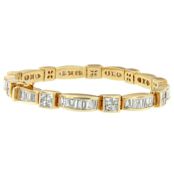 14K Yellow Gold 7 1/3ct. TDW Princess and Baguette Cut Diamond Box Square Link Bracelet (H-I, SI1-SI2)