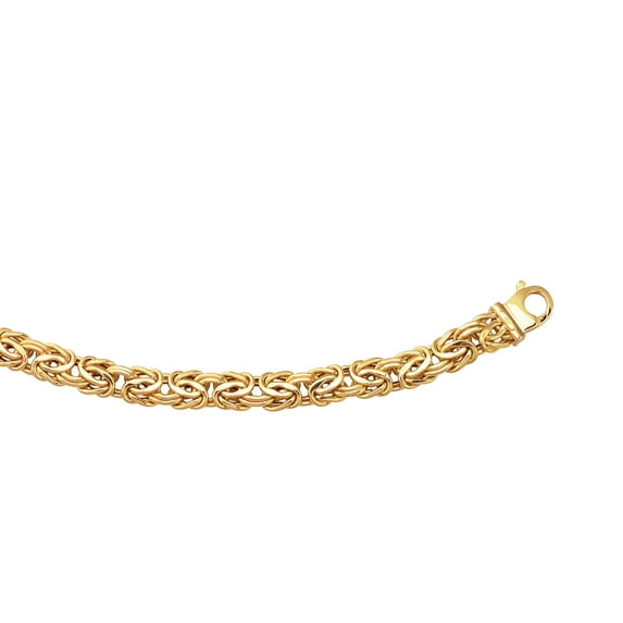 14K Yellow Gold 7.2mm Shiny Byzantine Fancy Necklace 18" with Pear Shape Clasp