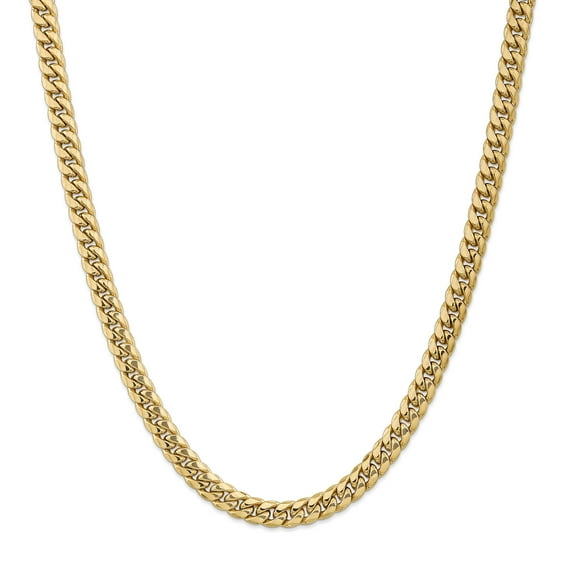 14K Yellow Gold 7.3mm Semi-Solid Miami Cuban Chain 18 Inch