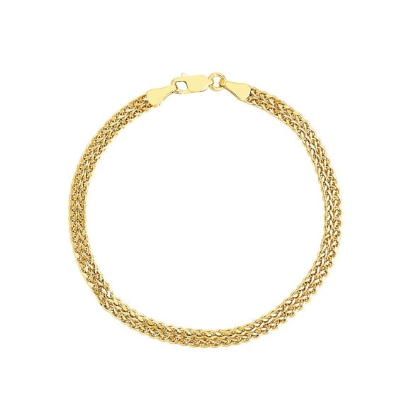 14K Yellow Gold 7.50" 4mm Two-Row Hollow Wheat Chain Bracelet - Women