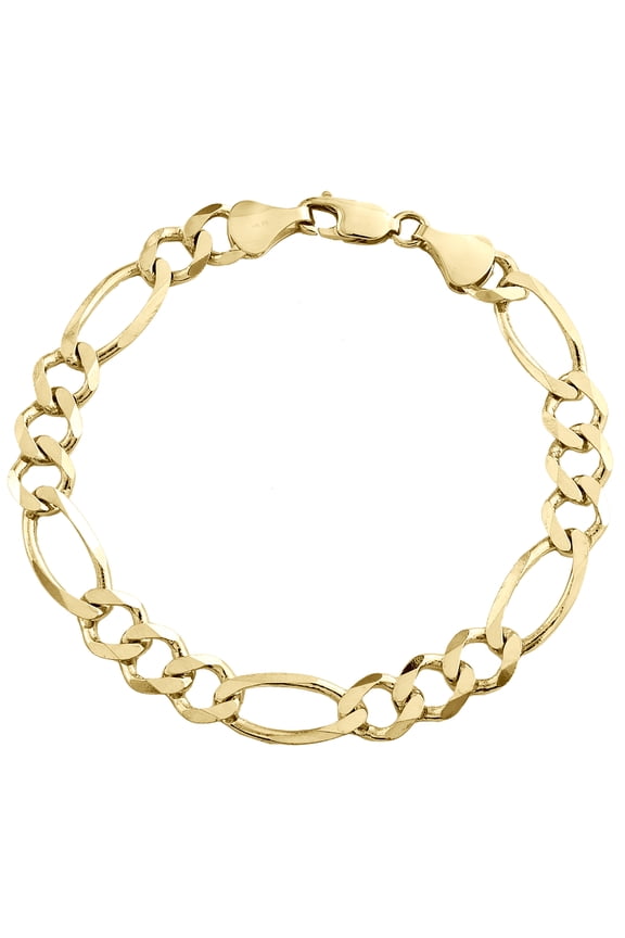 14K Yellow Gold 7.50mm Solid Plain Figaro Link Bracelet Lobster Clasp 8 Inch