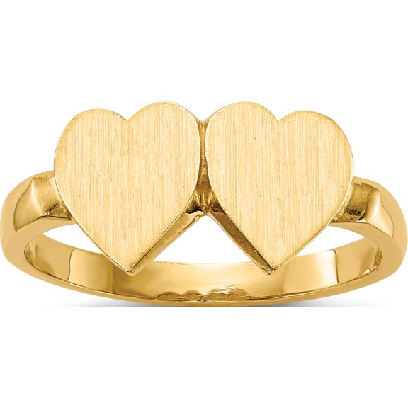 Jewelry by Sweet Pea 14K Yellow Gold 7.5x7.5mm Open Back Double Heart Signet Ring