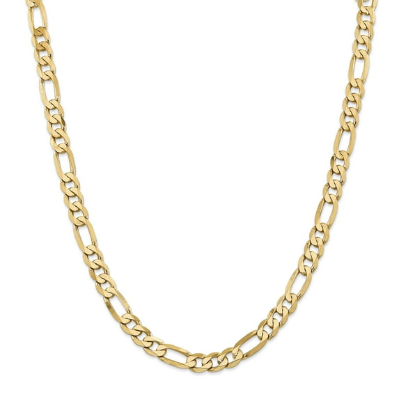 14K Yellow Gold 7.5mm Flat Figaro Chain Necklace