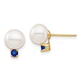 thumbnail image 1 of 14K Yellow Gold 7-7.5mm White Round Freshwater Cultured Pearl Sapphire Post Ball Earrings, 1 of 3