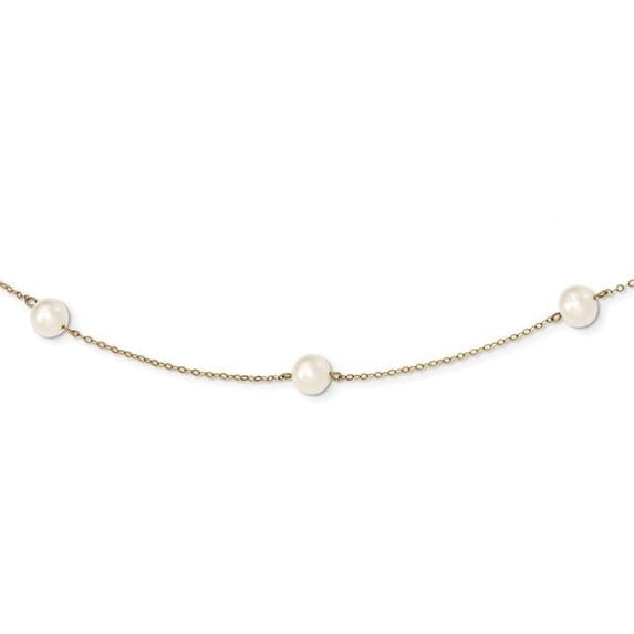 14K Yellow Gold 7-8 mm White Near Round Freshwater Cultured Pearl 7-Station 18 in. Necklace