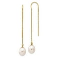 thumbnail image 1 of 14K Yellow Gold 7-8 mm White Rice Freshwater Cultured Pearl Dangle Threader Earrings, 1 of 1