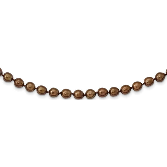 14K Yellow Gold 7-8mm Coffee Brown Rice Freshwater Cultured Pearl Necklace Made In Canada xf431-18