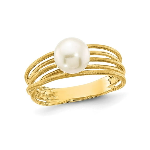 14K Yellow Gold 7-8mm Freshwater Cultured White Pearl Ring