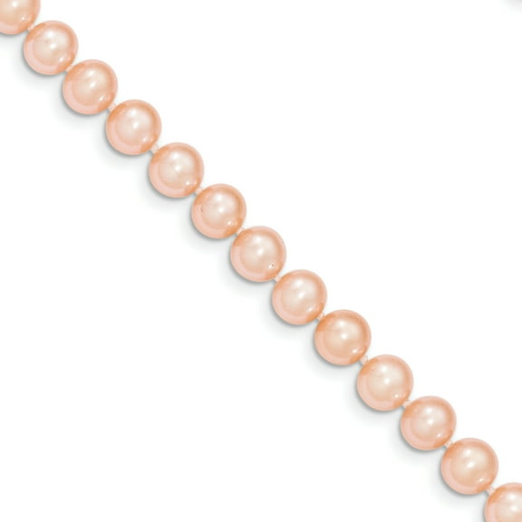 14K Yellow Gold 7-8mm Pink Near Round Freshwater Cultured Pearl Necklace Size 20