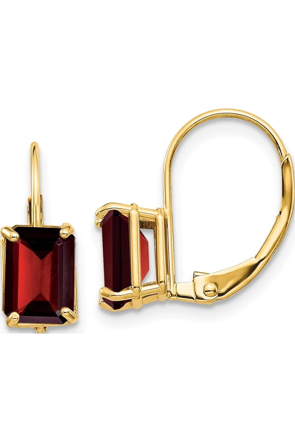 14K Yellow Gold 7X5mm Emerald Cut Garnet Leverback Earrings (16 X 5) Made In India xlb124ga