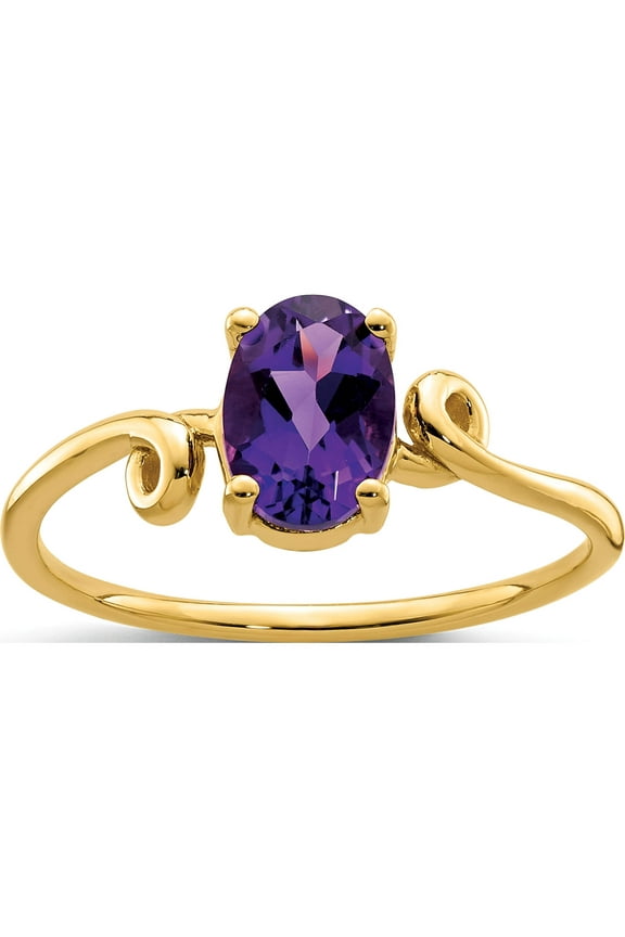 14K Yellow Gold 7X5mm Oval Amethyst Checker Ring (Size 5.5) Made In United States y4663ac