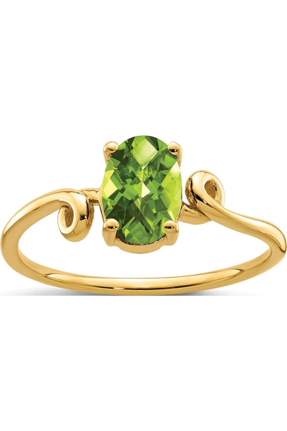 14K Yellow Gold 7X5mm Oval Peridot Checker Ring (Size 5.5) Made In United States y4663pc