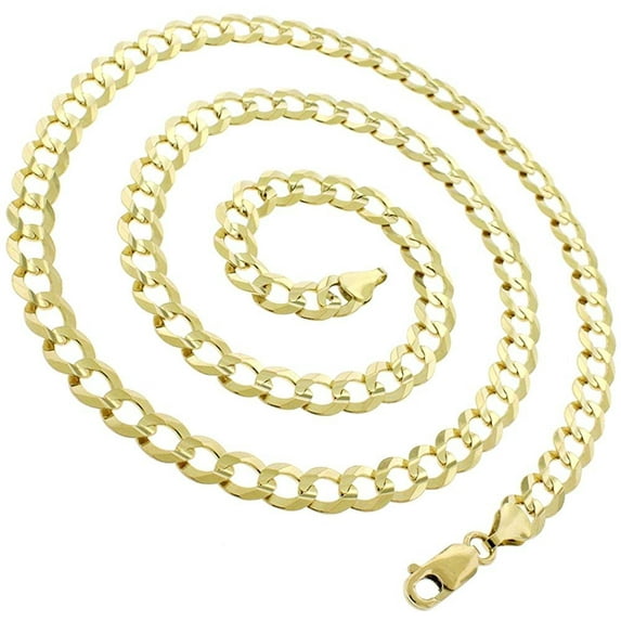 14K Yellow Gold 7mm Solid Cuban Chain, FREE Microfiber Cloth, Curb Link Mens Womens Necklace, Giorgio Bergamo