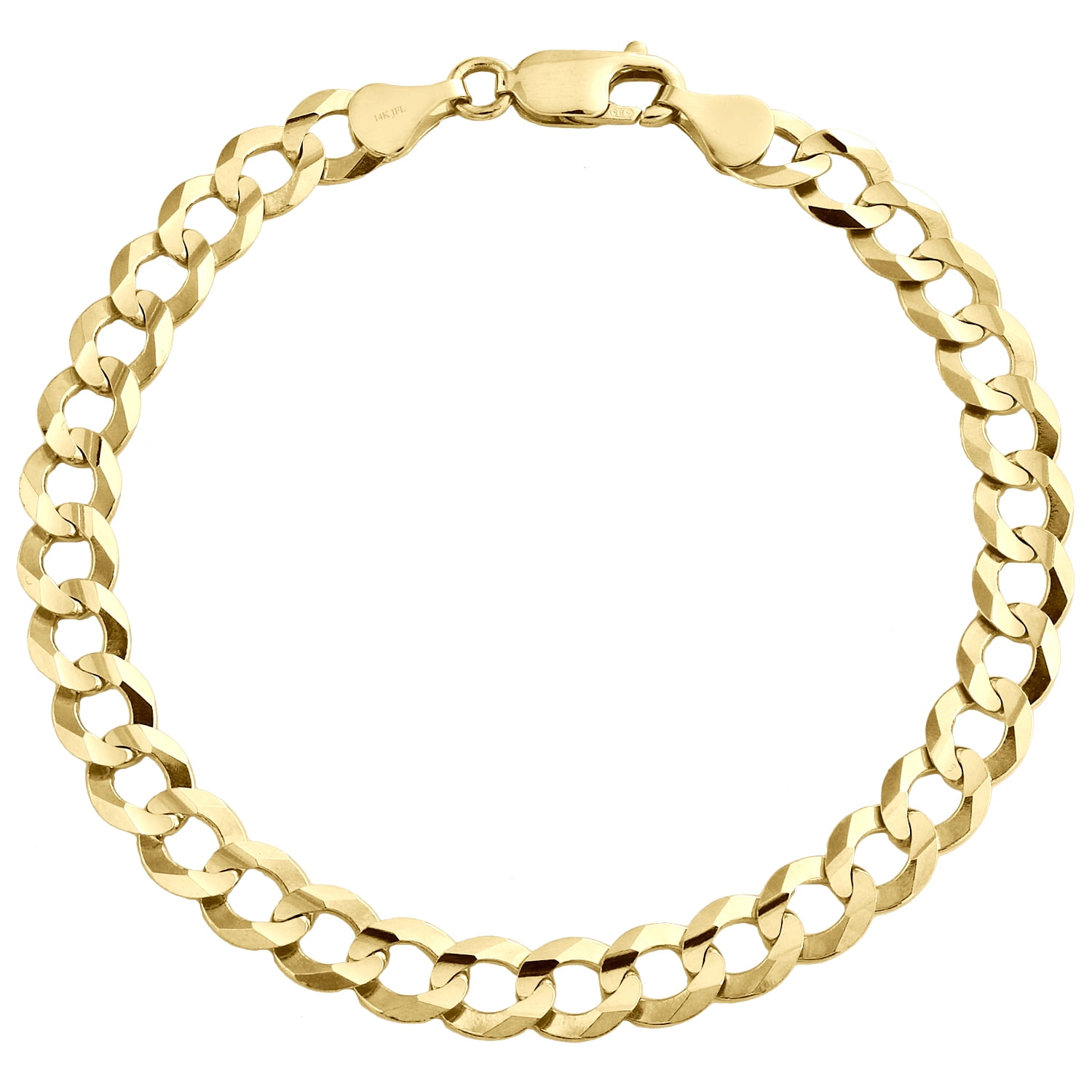 14K Yellow Gold 7mm Solid Plain Curb Cuban Link Lobster Clasp