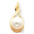 thumbnail image 1 of 14K Yellow Gold 7mm White Round Freshwater Cultured Pearl AA Diamond Pendant, 1 of 3