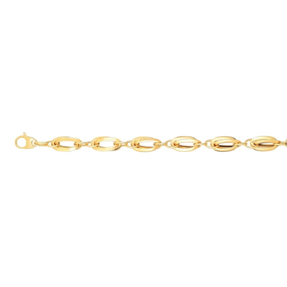 14K Yellow Gold 8.2mm Shiny Alternate Short Long Oval Link Fancy Bracelet 7.5" Lobster Clasp by IcedTime