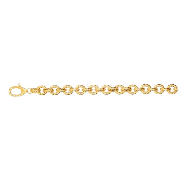 14K Yellow Gold 8.7mm Shiny Rope Textured Oval Link Fancy Bracelet 8" with Lobster Clasp by IcedTime