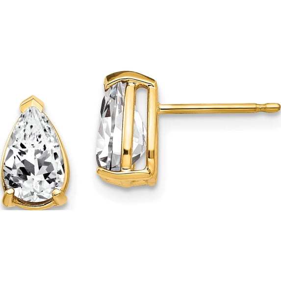 14K Yellow Gold 8X5mm Pear Cubic Zirconia Earrings (9 X 5) Made In United States xe81cz