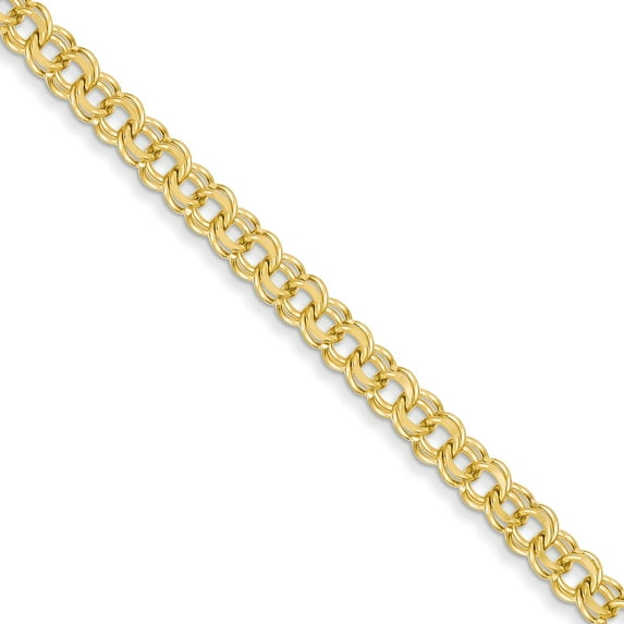14K Yellow Gold 8in 5.5mm Solid Double Link Charm Bracelet