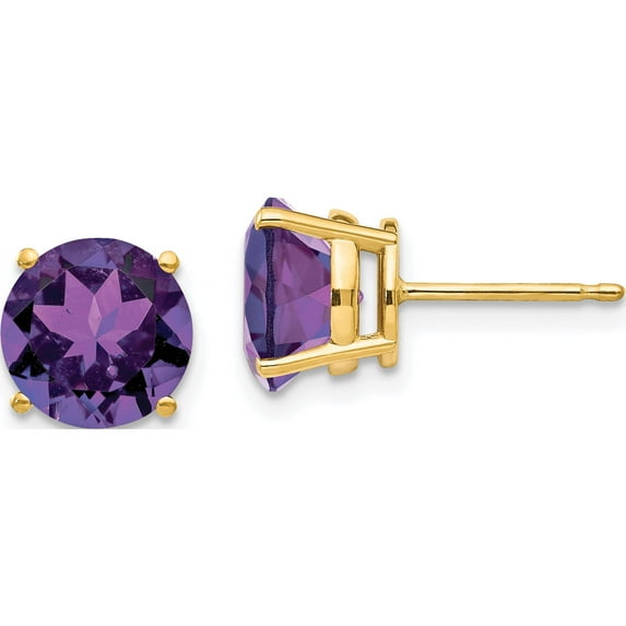 14K Yellow Gold 8mm Amethyst Post Earrings (8 X 8) Made In United States xe75am