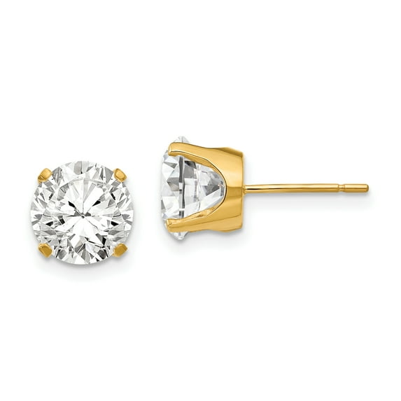 14K Yellow Gold 8mm Cubic Zirconia Stud Earrings