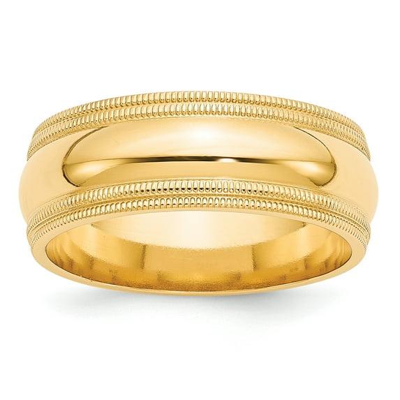 14K Yellow Gold 8mm Double Milgrain Comfort Fit Band.5 Ring Size 4.5