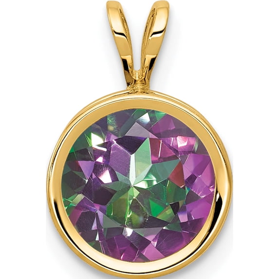 14K Yellow Gold 8mm Fire Topaz Bezel Pendant Made In United States xp303ft