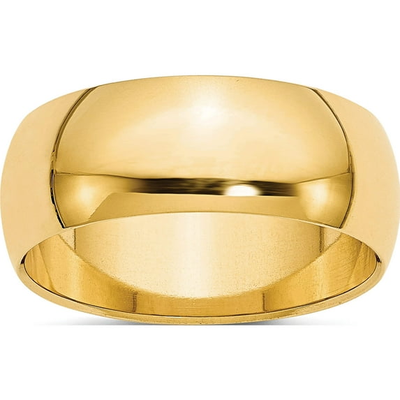 14K Yellow Gold 8mm Half-Round Wedding Band (Size 7) Made In United States hr080-7