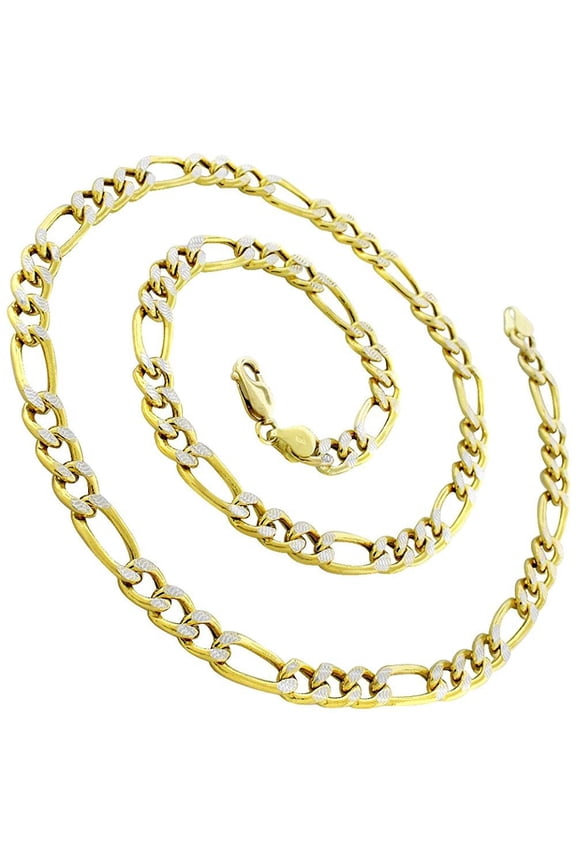 14K Yellow Gold 8mm Hollow Figaro Diamond Cut Chain, FREE Microfiber Cloth, Link Mens Womens Necklace, Giorgio Bergamo