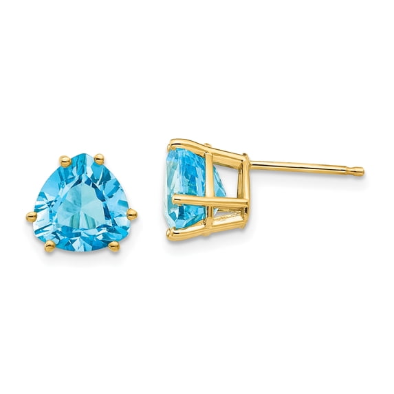 14K Yellow Gold 8mm Trillion Blue Topaz Stud Earrings