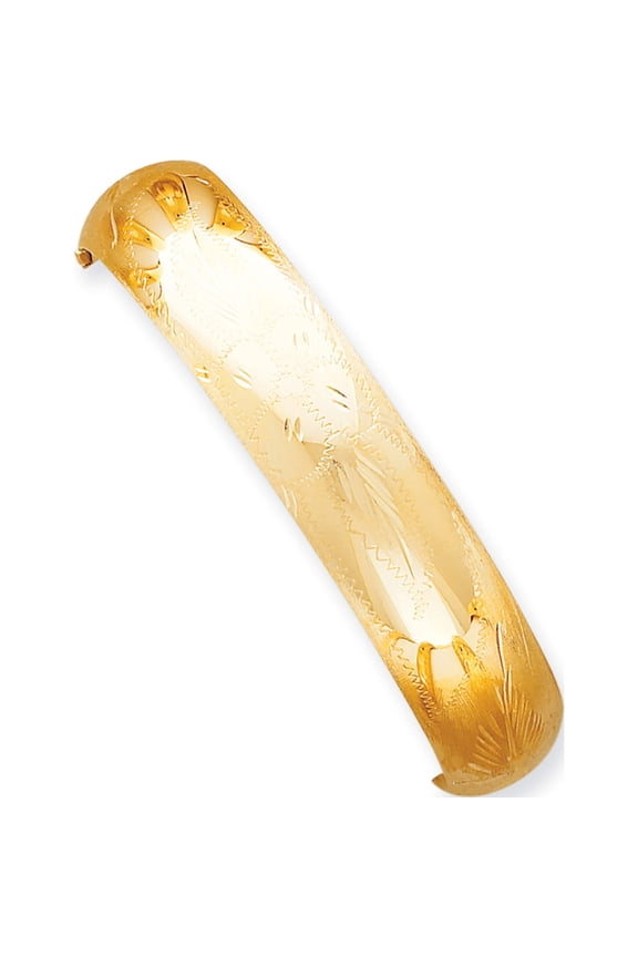 14K Yellow Gold 9/16 Florentine Engraved Hinged Bangle Bracelet (7 X 14.5) Made In United States fe9/16