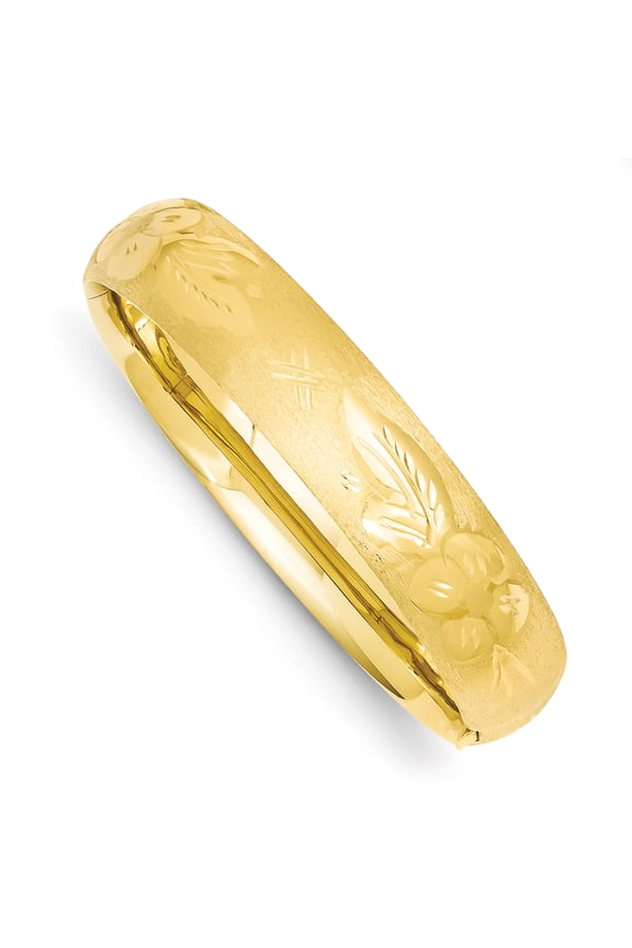 14K Yellow Gold 9/16 Oversize Florentine Engraved Hinged Bangle Bracelet