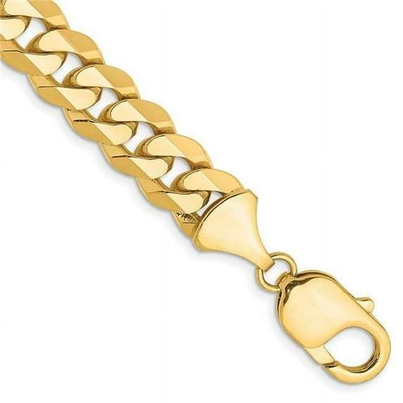 14K Yellow Gold 9.5 mm Flat Beveled Curb Chain 8 in. Bracelet