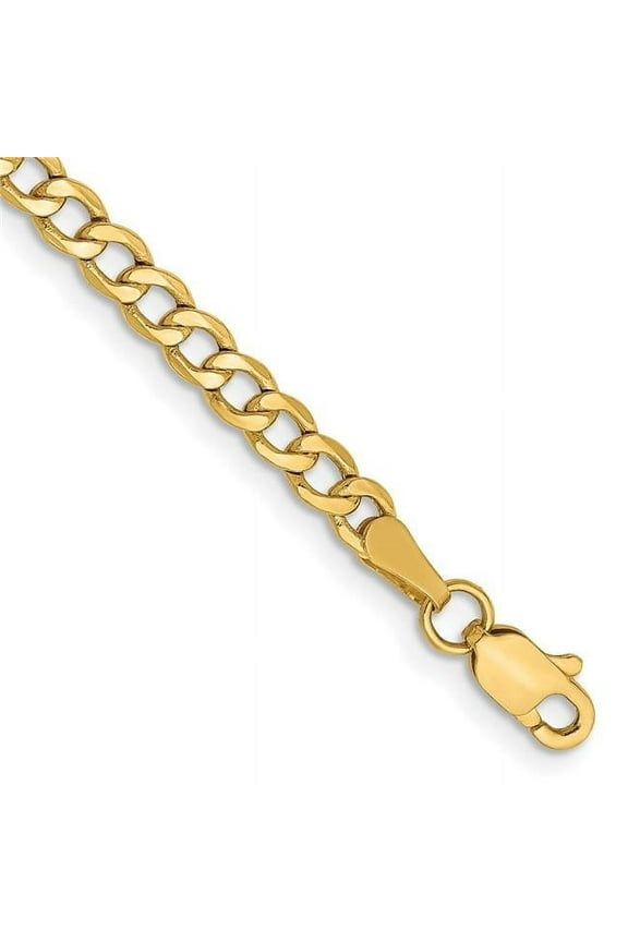 14K Yellow Gold 10 in. 3.35 mm Semi-Solid Curb Chain Anklet
