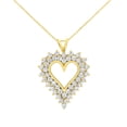 thumbnail image 1 of 14K Yellow Gold .925 Sterling Silver 4 cttw Round-cut Diamond Cluster Heart Pendant Necklace (K-L Color, I1-I2 Clarity), 1 of 6
