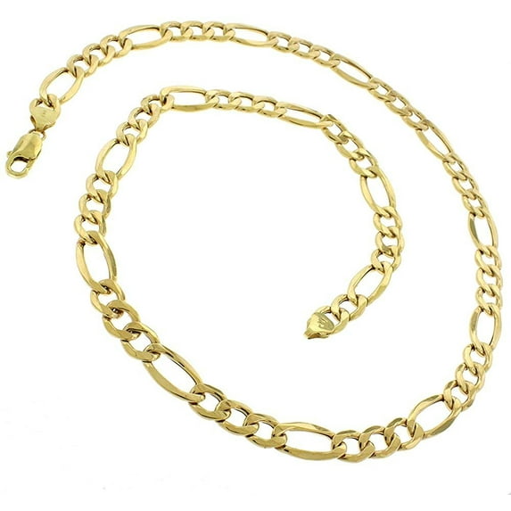 14K Yellow Gold 9mm Hollow Figaro Chain, FREE Microfiber Cloth, Link Mens Womens Necklace, Giorgio Bergamo
