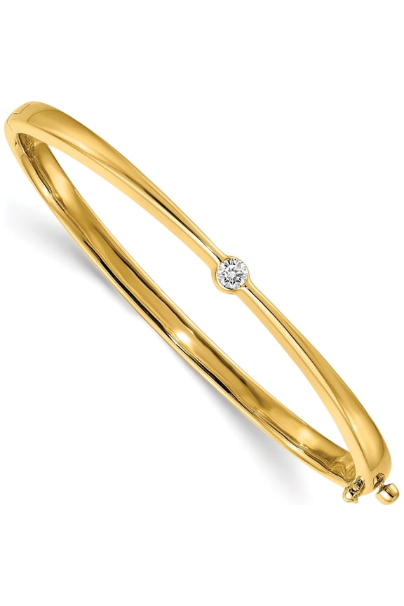 14K Yellow Gold Polished Complete 1/4 carat AA Diamond Hinged Oval Bangle Bracelet